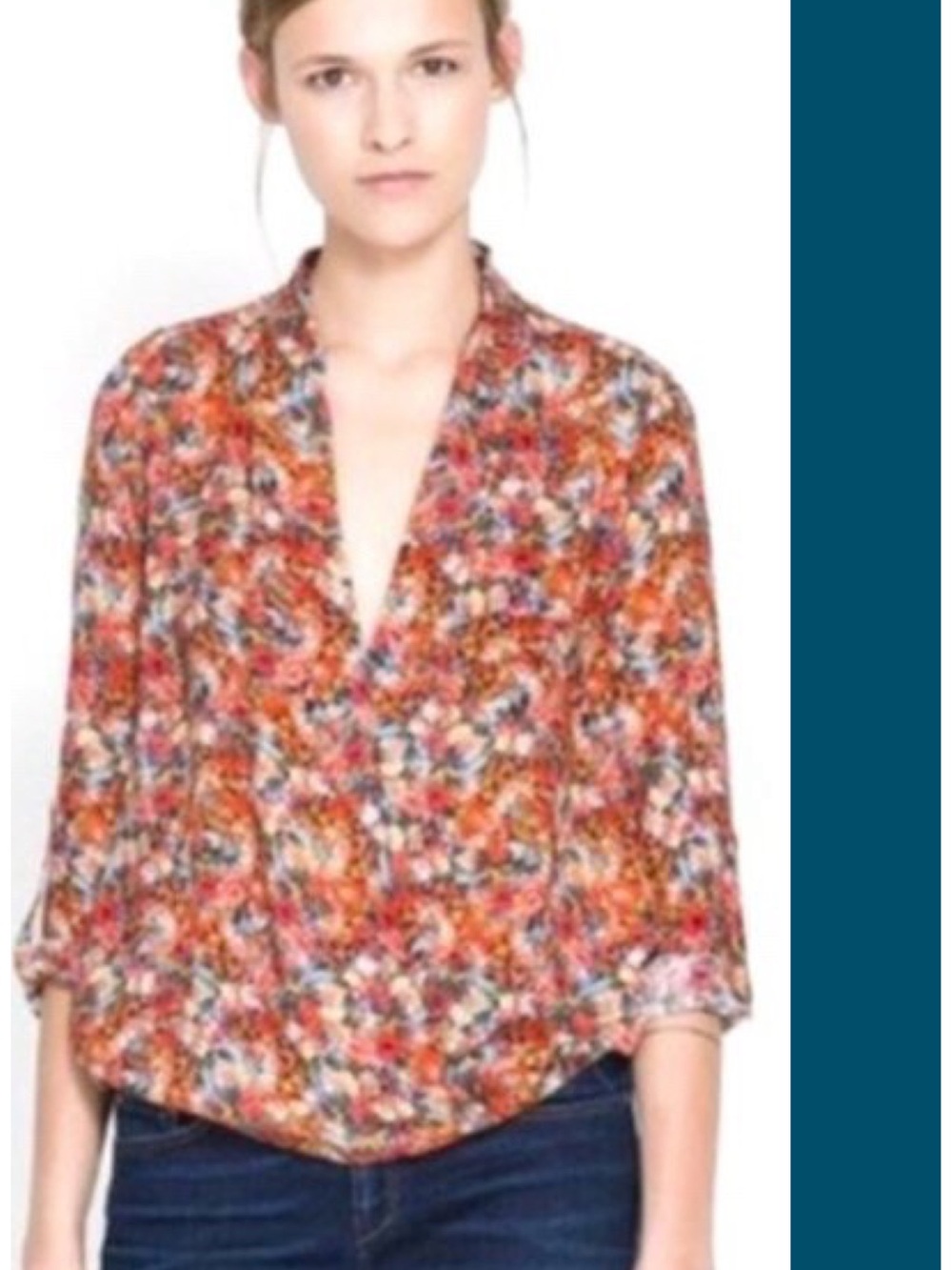 Zara Floral Print Faux Wrap Surplice Blouse Size M EUC Festival